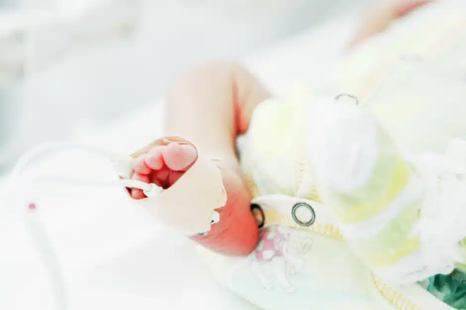 umbilical cord compression, image of baby's foot in nicu